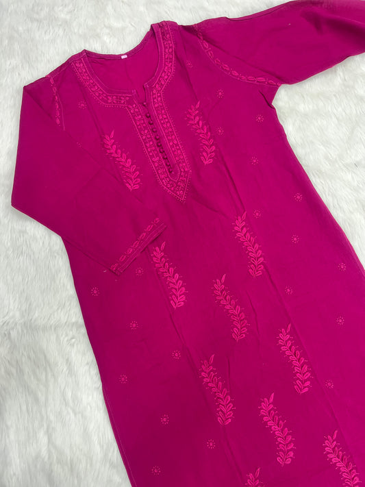 Elegant Chikankari Cotton Dyed Kurti – Handcrafted Lucknowi Style