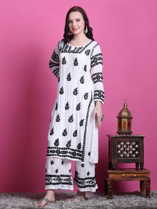 Exclusive Handwork Lucknowi Chikankari Kurta Plazzo Set On Soft Modal Fabric