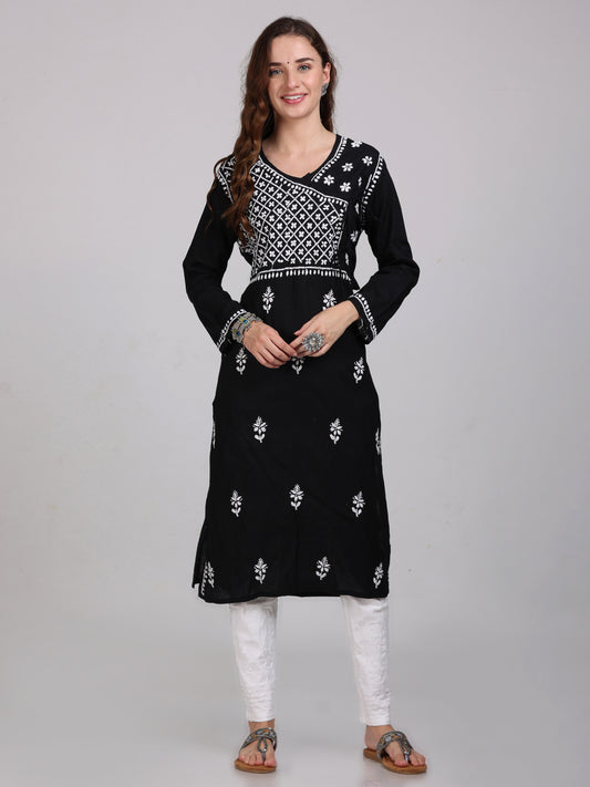 Angarkha Style Chikankari Pure Cotton Straight Kurta