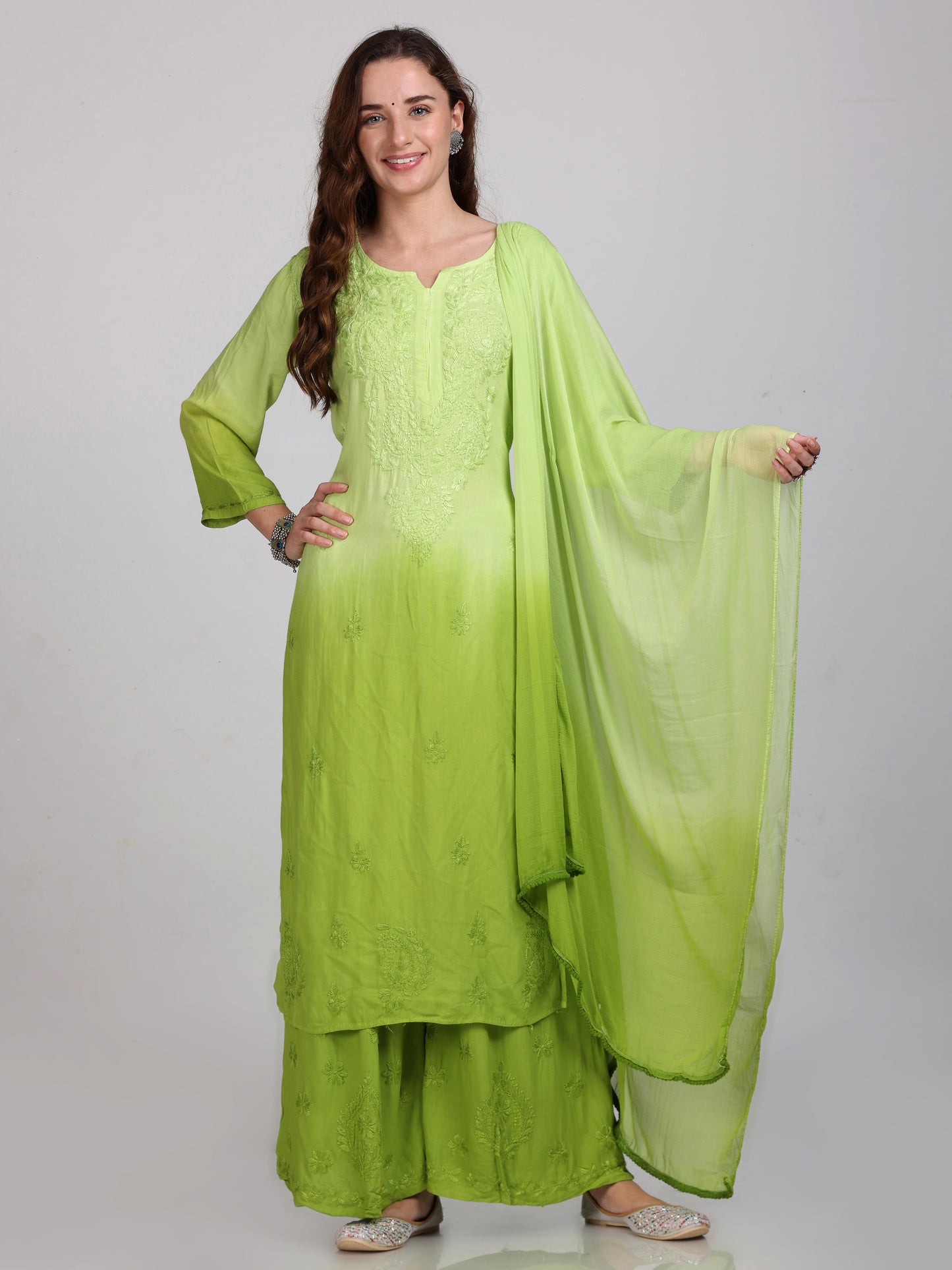 Chikankari Ryon Cotton Ombre Dyed 3pc Suit in 7 Beautiful Colors