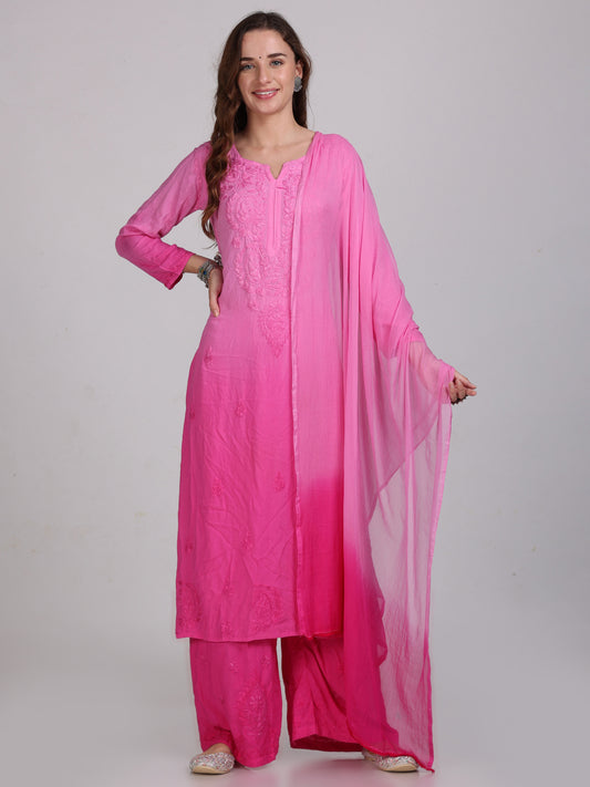 Chikankari Ryon Cotton Ombre Dyed 3pc Suit in 7 Beautiful Colors
