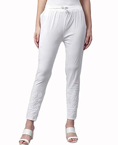 Chikankari Hand-Embroidered Lycra Stretchable Trousers With Both Side Pockets