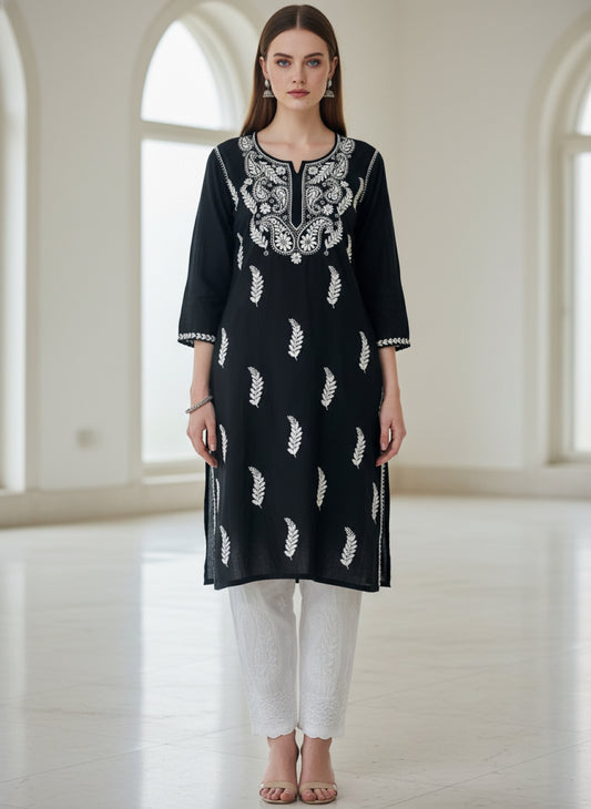 Women’s Lucknowi Chikankari Plus-Fit Modal Straight Kurta