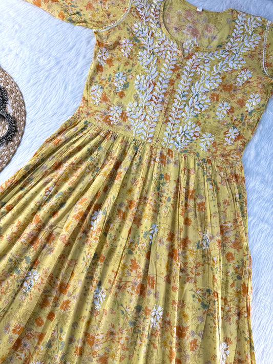 Lucknowi Chikankari Women’s Mul Boota Gown | Elegant Handcrafted Ethnic Wear