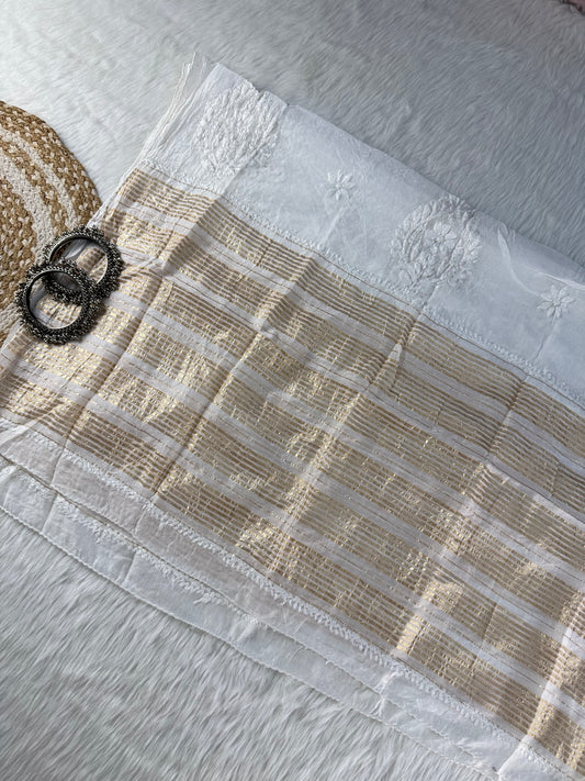 Beautiful Chikankari Chanderi Dupatta | Handcrafted Ethnic Elegance