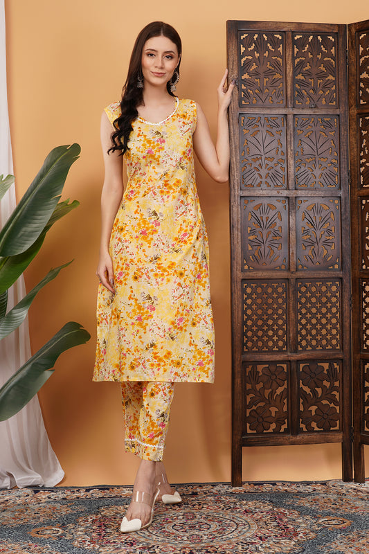 Women's Sleeveless Mul-Mul Kurta & Straight Fit Palazzo Set – Comfortable Ethnic Wear Co-ord Set
