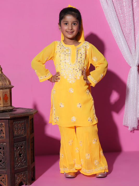 Premium Handwork Chikankari With Gota Work Kurta Set For Your Little One's