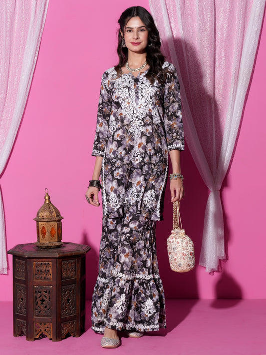 Summer Friendly Mul-Mul Handwork Chikankari Gharara Set