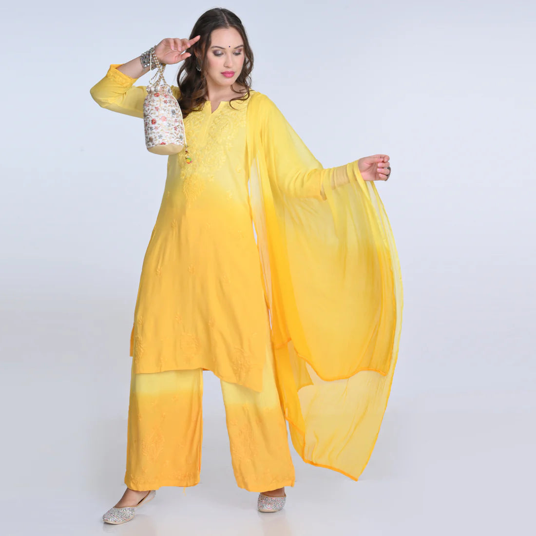 Chikankari Ryon Cotton Ombre Dyed 3pc Suit in 7 Beautiful Colors