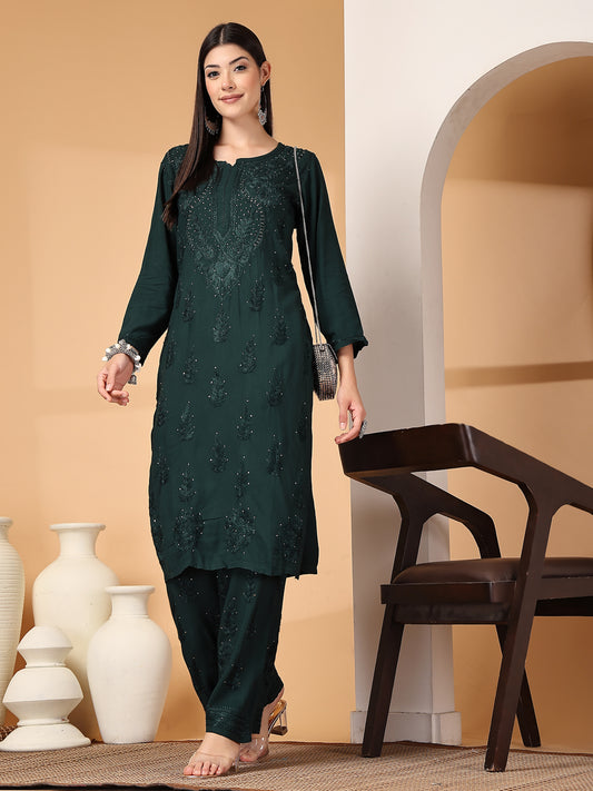 Premium Lucknowi Chikankari Kurta & Plazzo Set With Mukaish Work