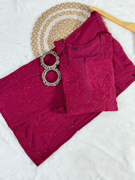 Elegant Mukaish Work Chikankari Co-ord Set On Butter Soft Rayon Fabric