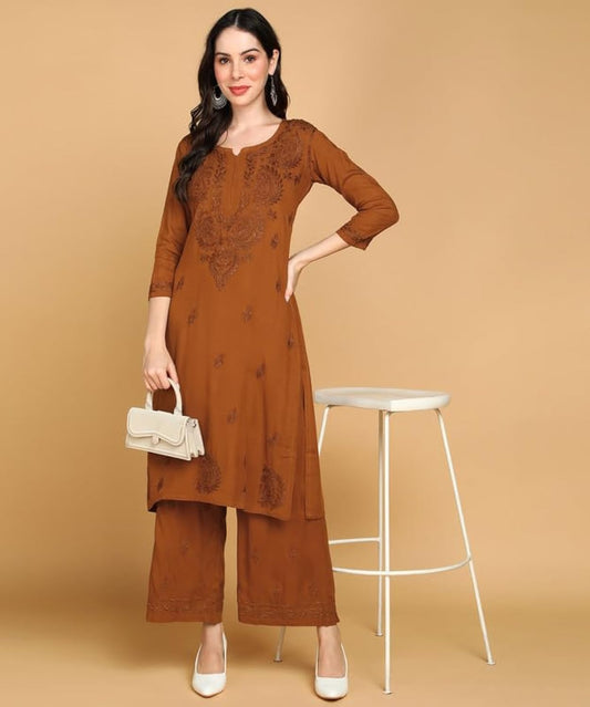 Elegant Mukaish Work Chikankari Co-ord Set On Butter Soft Rayon Fabric