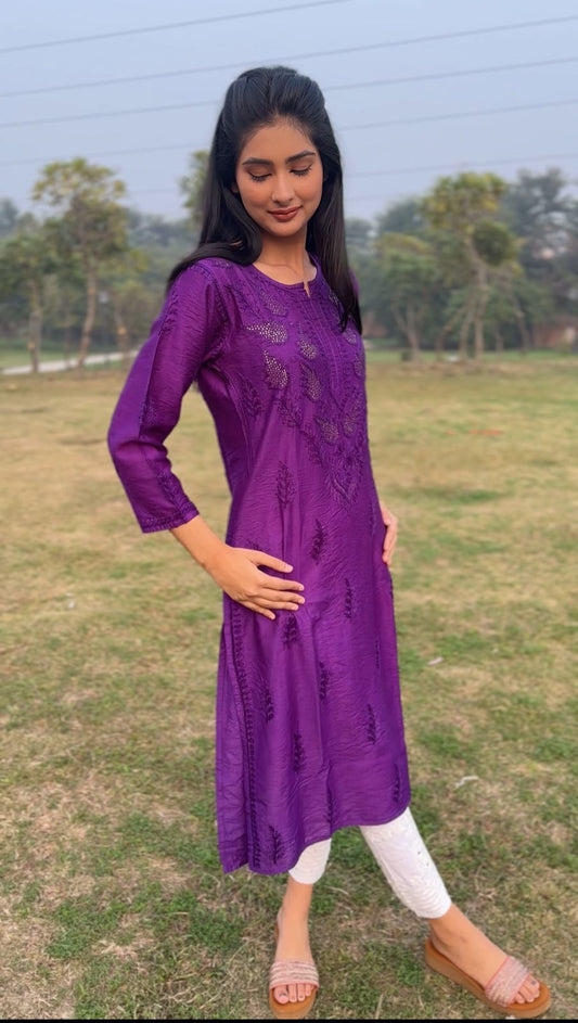 Premium Chanderi With Authentic Lucknowi Chikankari & Mukaish Work Suit
