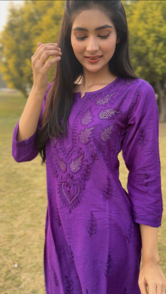 Premium Chanderi With Authentic Lucknowi Chikankari & Mukaish Work Suit