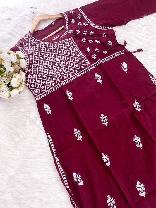 Angarkha Style Pure Cotton Straight Cikankari kurta ( ONLY KURTA )