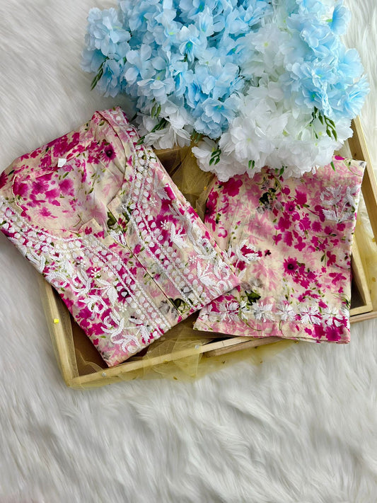 Plus Size Handwork Chikankari Mul-Mul Plazzo Set