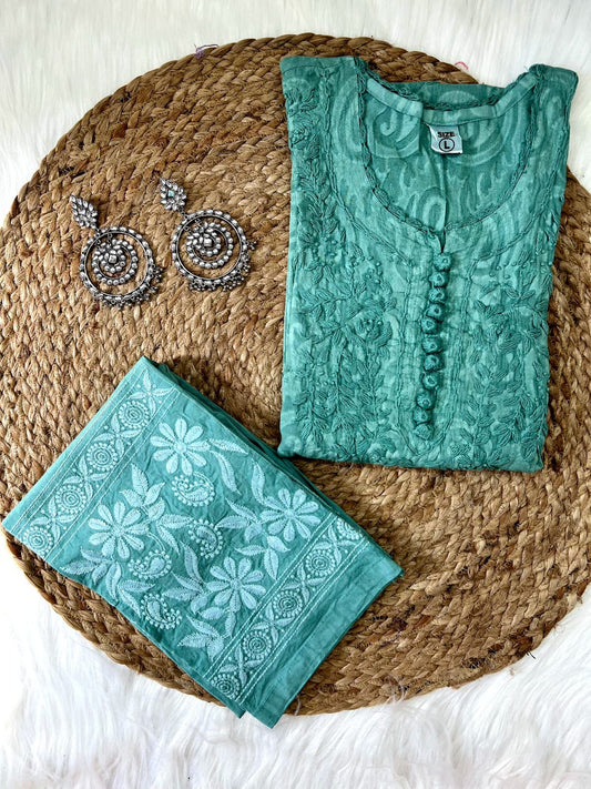 Premium Cotton Dyed Co-ord Set With Crochet Laced And Hand-Knitted Buttons