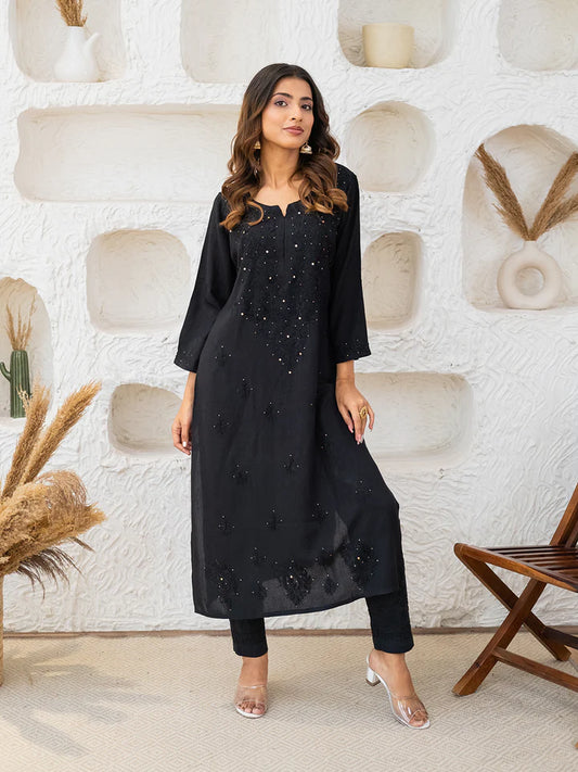 Elegant Mukaish Work Chikankari Straight Kurta on Soft & Breezy Fabric