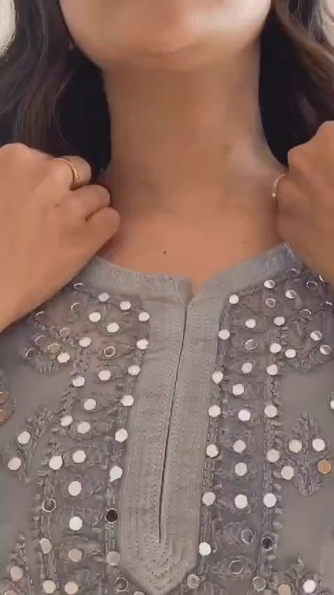 Chikankari Mirror Work 3pc Suit With Matching Inner Free