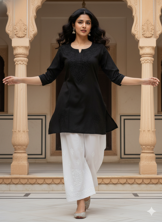 Ombre Dyed Chikankari Short Kurta | Handwork Lucknowi Embroidery