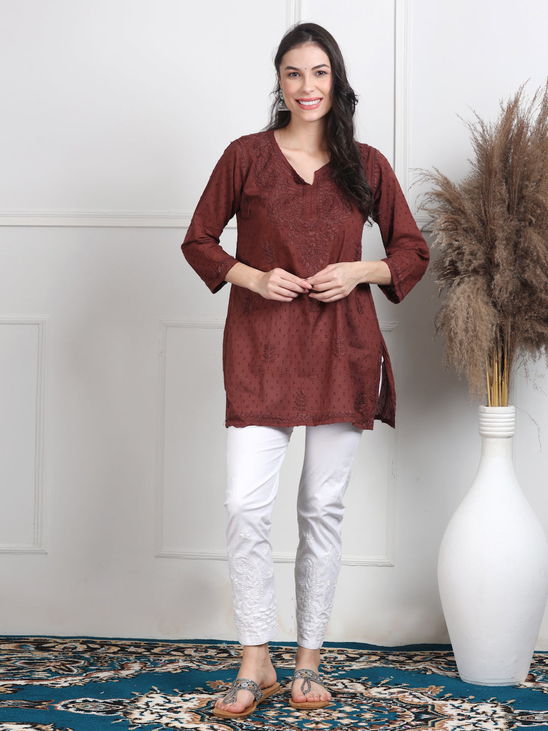 Chikankari Short Top On Pure Cotton Fabric In Beautiful Shades