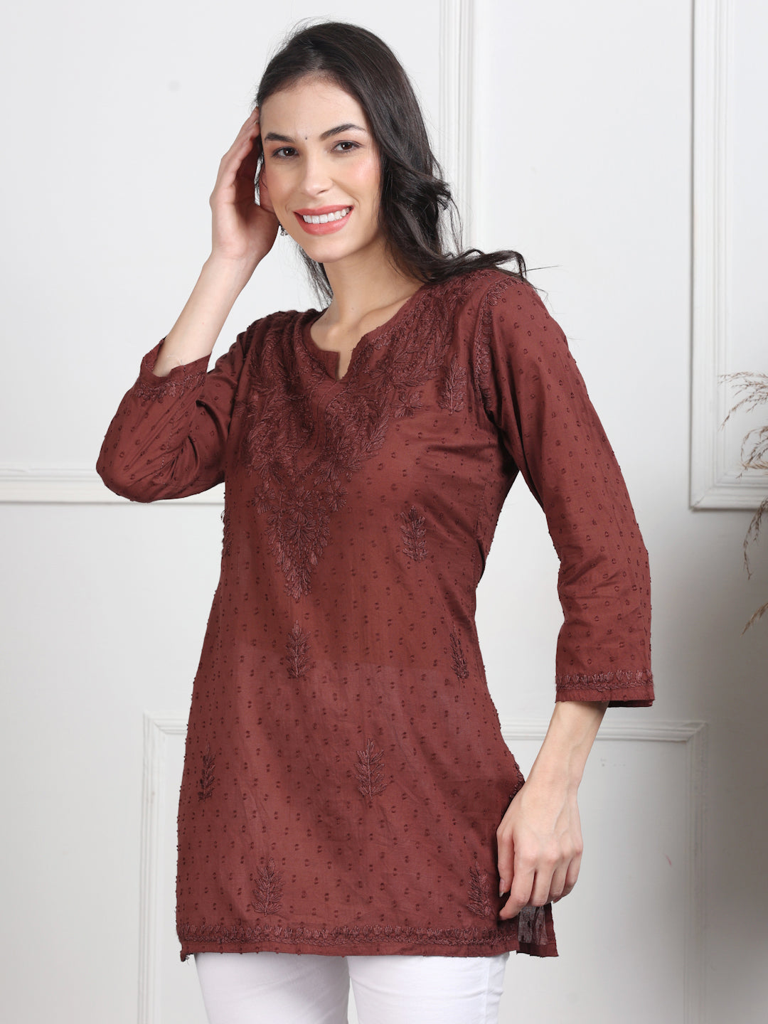 Chikankari Short Top On Pure Cotton Fabric In Beautiful Shades