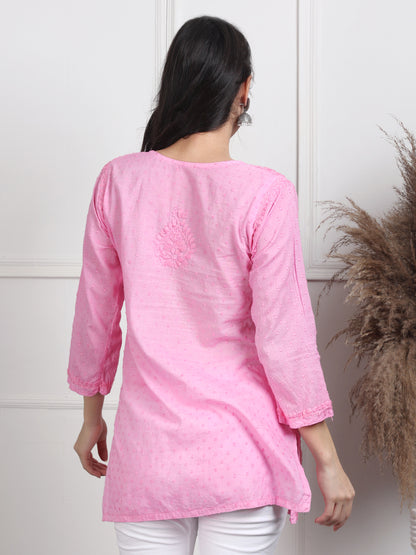 Chikankari Short Top On Pure Cotton Fabric In Beautiful Shades