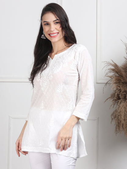 Chikankari Short Top On Pure Cotton Fabric In Beautiful Shades