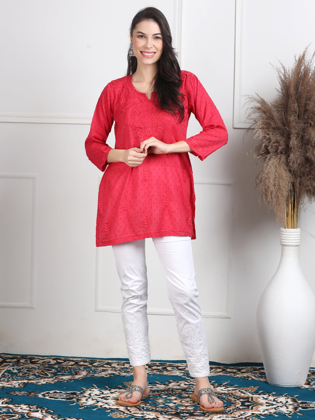 Chikankari Short Top On Pure Cotton Fabric In Beautiful Shades