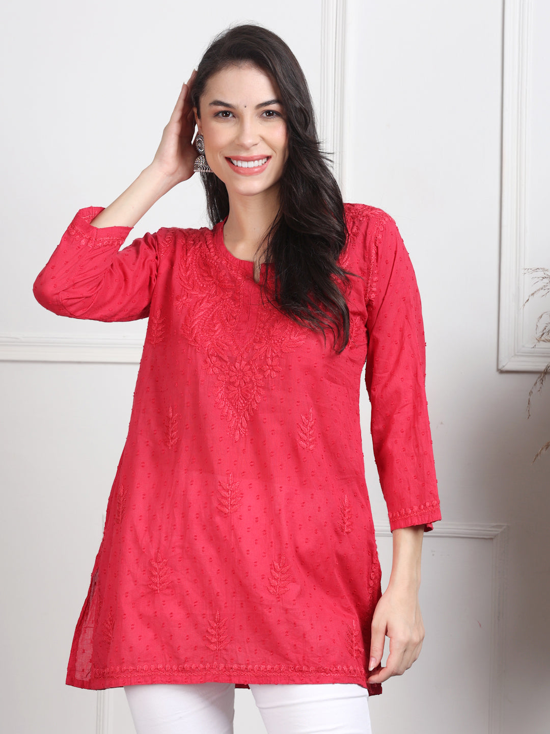 Chikankari Short Top On Pure Cotton Fabric In Beautiful Shades