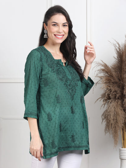 Chikankari Short Top On Pure Cotton Fabric In Beautiful Shades