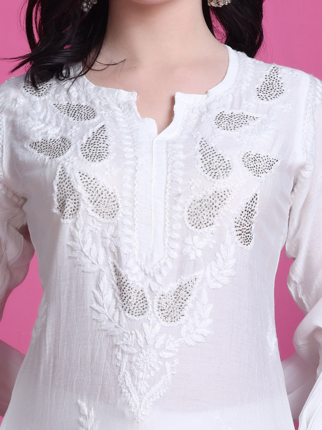 Handwork Chikankari Chanderi Suit Set With Mukaish Work