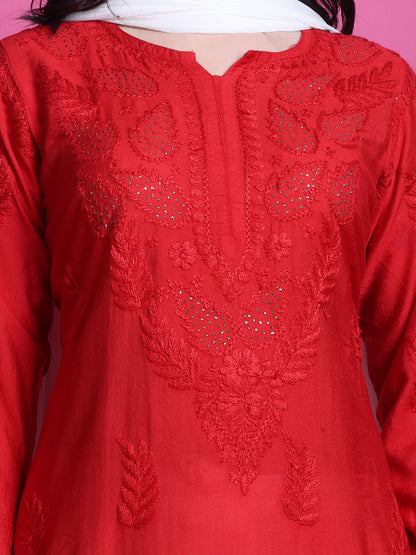 Handwork Chikankari Chanderi Suit Set With Mukaish Work