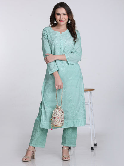 Trending Cotton Dyed Chikankari Co-ord Set In Beautiful Shades