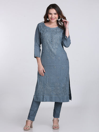 Trending Cotton Dyed Chikankari Co-ord Set In Beautiful Shades