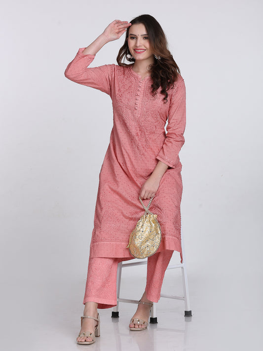 Trending Cotton Dyed Chikankari Co-ord Set In Beautiful Shades