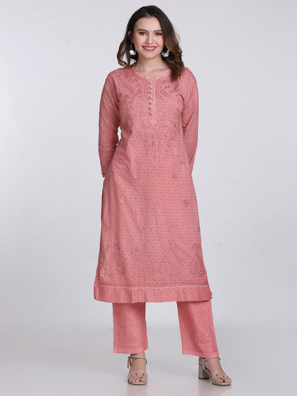 Trending Cotton Dyed Chikankari Co-ord Set In Beautiful Shades