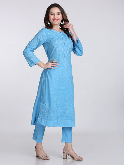 Trending Cotton Dyed Chikankari Co-ord Set In Beautiful Shades