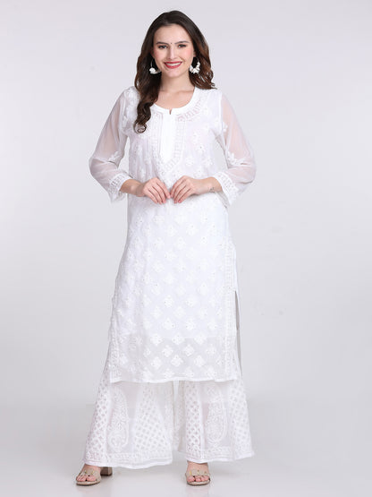 Elegant mukaish work embellishment 3pcs suit on handwork chikankari with free Inner