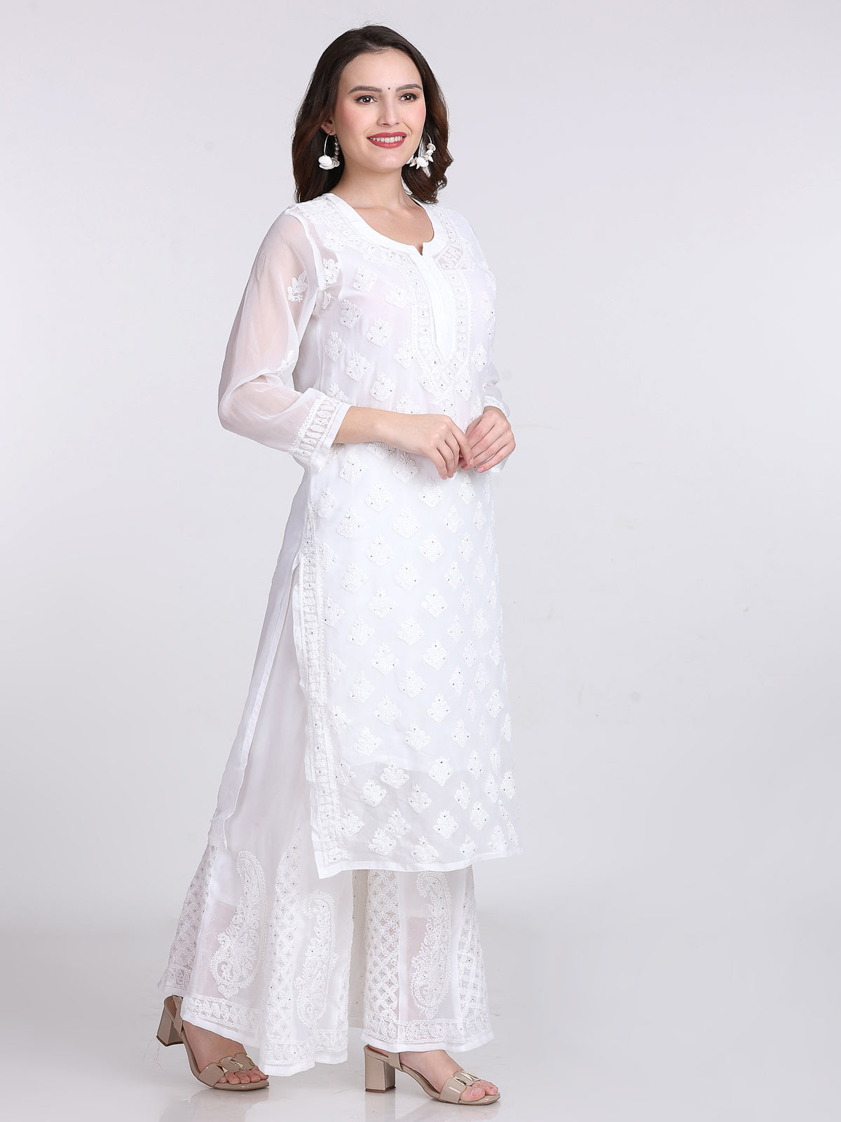 Elegant mukaish work embellishment 3pcs suit on handwork chikankari with free Inner