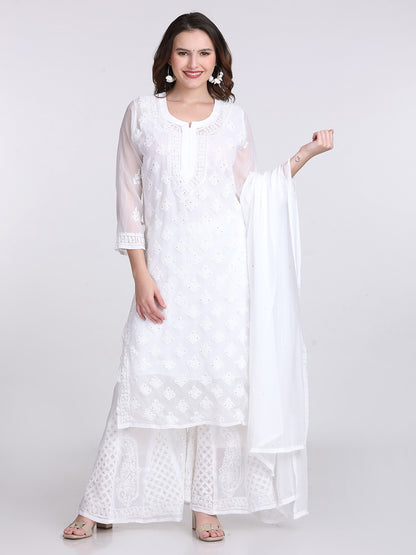 Elegant mukaish work embellishment 3pcs suit on handwork chikankari with free Inner