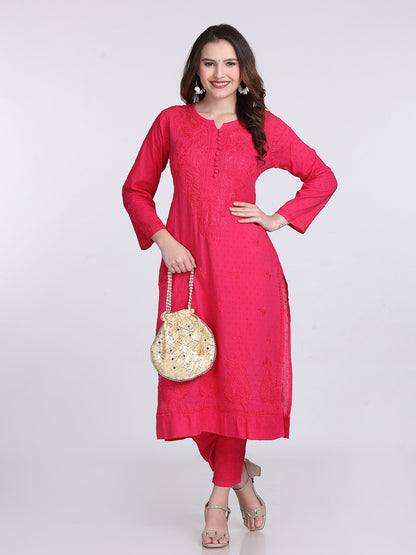 Trending Cotton Dyed Chikankari Co-ord Set In Beautiful Shades