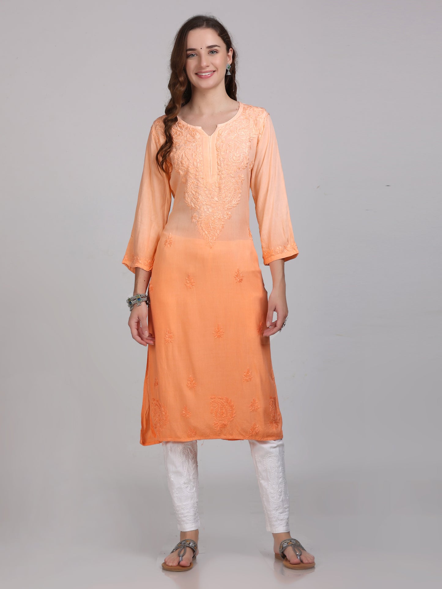 Ombre Dyed Chikankari Straight Kurtas