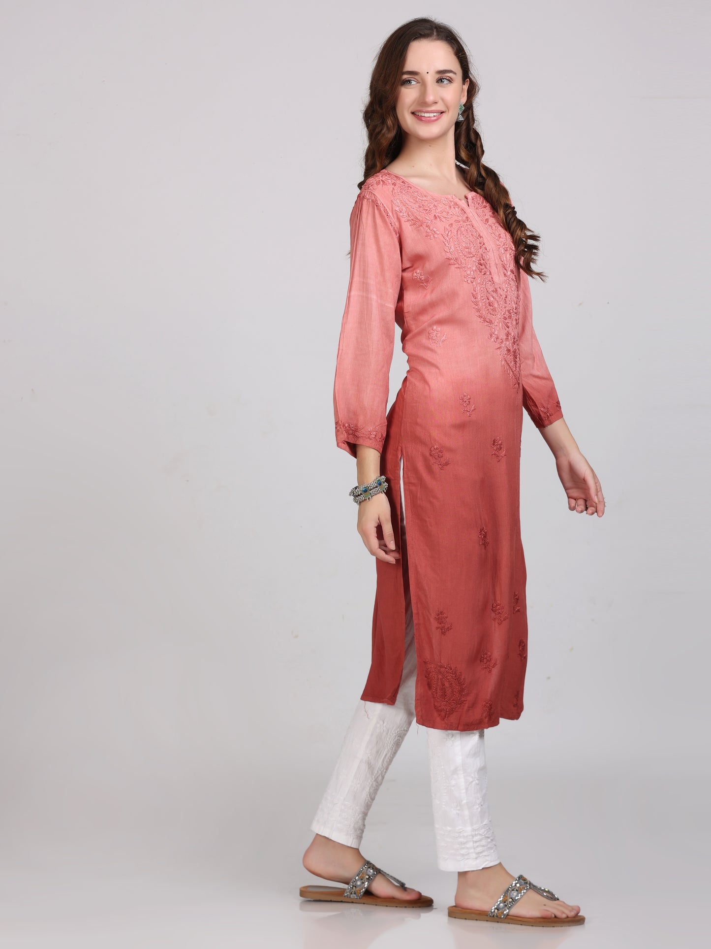 Ombre Dyed Chikankari Straight Kurtas