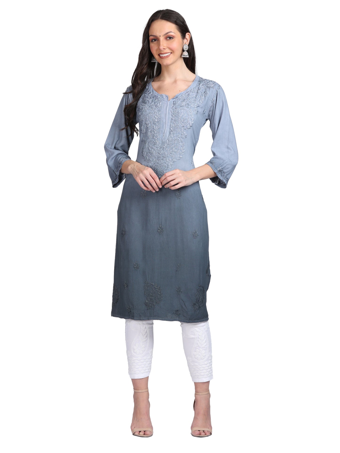 Ombre Dyed Chikankari Straight Kurtas