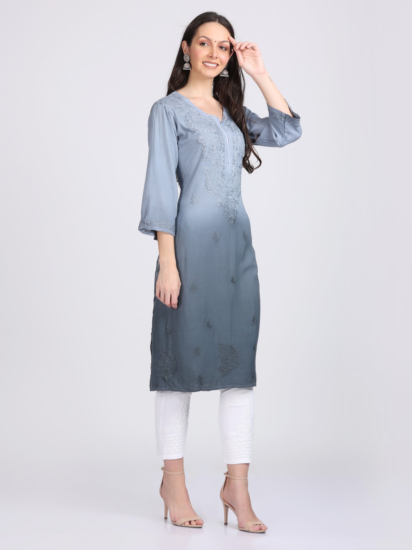 Ombre Dyed Chikankari Straight Kurtas