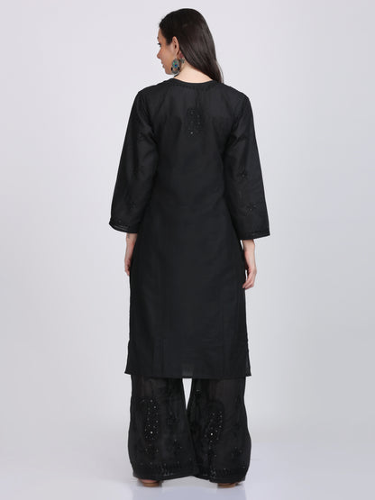 Mukaish Work On Chikankari Cotton Straight Kurta & Palazzo