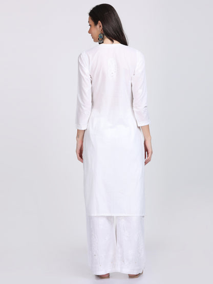 Mukaish Work On Chikankari Cotton Straight Kurta & Palazzo