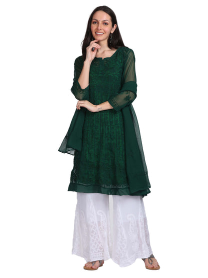 Chikankari Aari Work Flared Anarkali & Embroidered Dupatta With Matching Inner