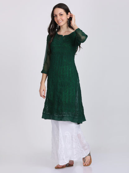 Chikankari Aari Work Flared Anarkali & Embroidered Dupatta With Matching Inner